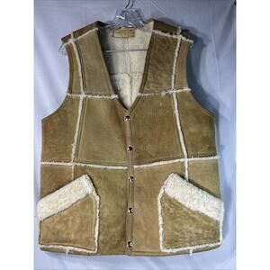 VTG The Sheep Shack Shearling Vest Suede Leather Sherpa Women’s Sz XL Patchwork